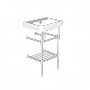 Soho two leg basin stand for 500mm Soho basin. Contemporary joints, stepped feet & shelf.