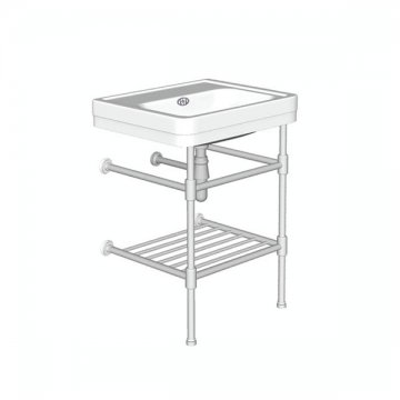 Soho two leg basin stand for 600mm Soho basin. Contemporary joints, stepped feet & shelf.