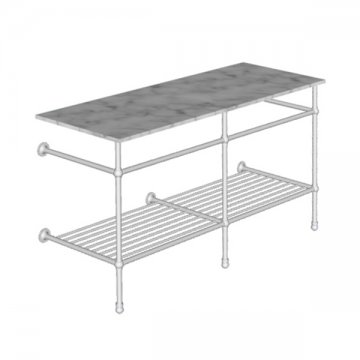 Double 3 leg wall mounted basin stand with shelf. Traditional ball joints & ball feet. W1500 x D540 x H880