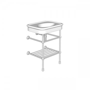 Rockwell two leg basin stand for 610mm Rockwell basin. Trad joints, ball feet & shelf.