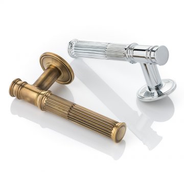 Hamilton solid brass door lever handle with ridged rose