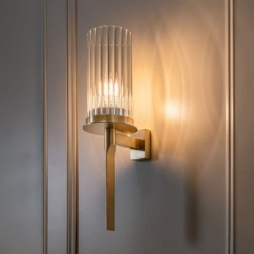 FONTEYN solid brass wall light with enclosed fluted glass shade