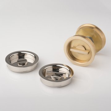 ROUND solid brass recessed pull with privacy turn / release 