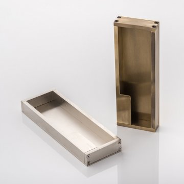 Rectangular solid brass recessed pull, small grip