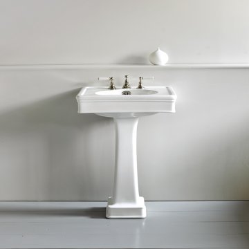 Lonsdale 550mm basin on pedestal. Zero, one or three tap holes.