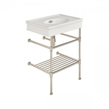 Lonsdale 650mm medium basin on basin stand with shelf