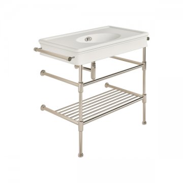 Lonsdale 860mm large basin with rail mount holes on basin stand with shelf