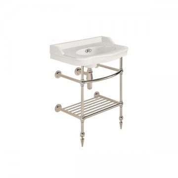 Paris 650mm basin on basin stand with shelf. Zero, one or three tap holes.