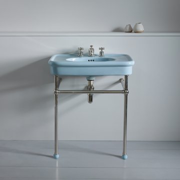 Rockwell 610mm Powder Blue basin on Basin Stand. Zero, one or three tap holes.