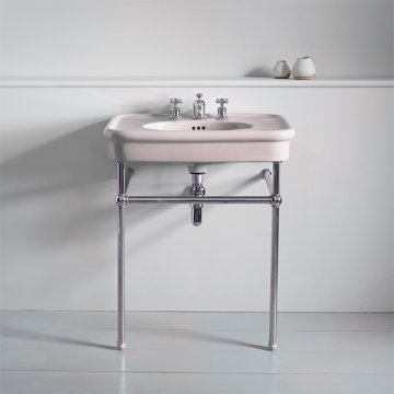 Rockwell 610mm Pale Pink basin on basin stand. Zero, one or three tap holes.