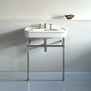 Rockwell 610mm White basin on basin stand. Zero, one or three tap holes.