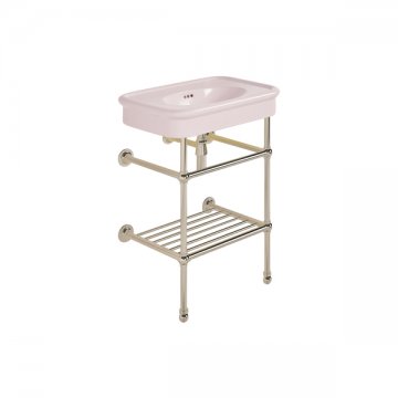 Rockwell 610mm Pale Pink basin on basin stand with shelf. Zero, one or three tap holes.