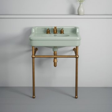 Rockwell 680mm Willow Green basin with upstand on basin stand. Zero, one or three tap holes.