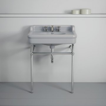 Rockwell 680mm Seattle Grey basin with upstand on basin stand. Zero, one or three tap holes. 
