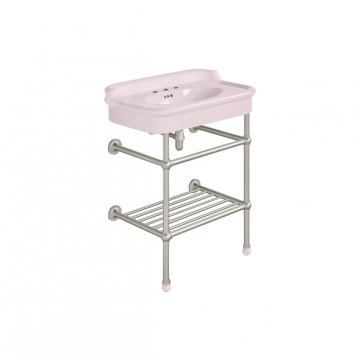Rockwell 680mm Pale Pink basin with upstand on basin stand with shelf. Zero, one or three tap holes.