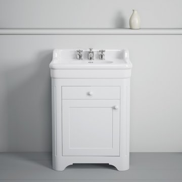 Rockwell 680mm basin with upstand in White on timber cabinet