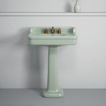 Rockwell 680mm basin with upstand in Willow Green on pedestal