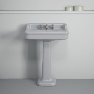 Rockwell 680mm basin with upstand in Seattle Grey on pedestal