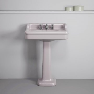 Rockwell 680mm basin with upstand in Pale Pink on pedestal