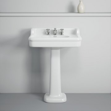 Rockwell 680mm basin with upstand in White on pedestal