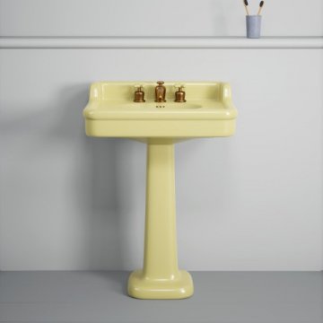 Rockwell 680mm basin with upstand in Sherbet Yellow on pedestal