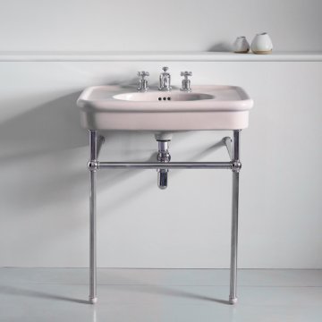 Rockwell 750mm Pale Pink basin on basin stand. Zero, one or three tap holes