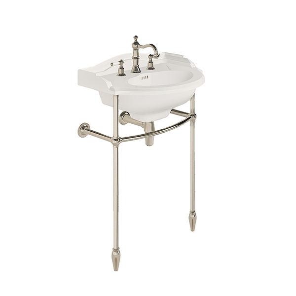 Perrin & Rowe - Edwardian 630mm basin, basin stand with traditional joints tapered feet, tap set and bottle trap in Nickel - C728 - QTY:3