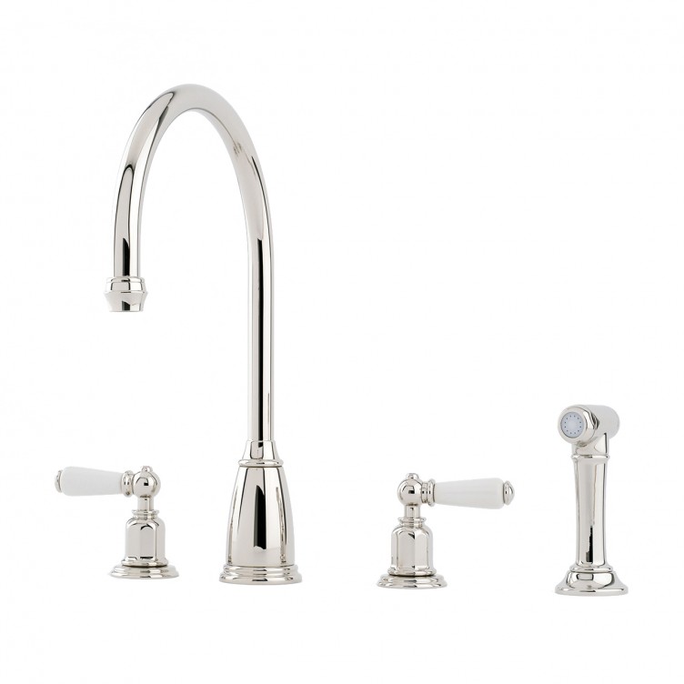 PERRIN & ROWE - Athenian four hole sink mixer with porcelain levers and spray rinse - AU4376NI - QTY:2