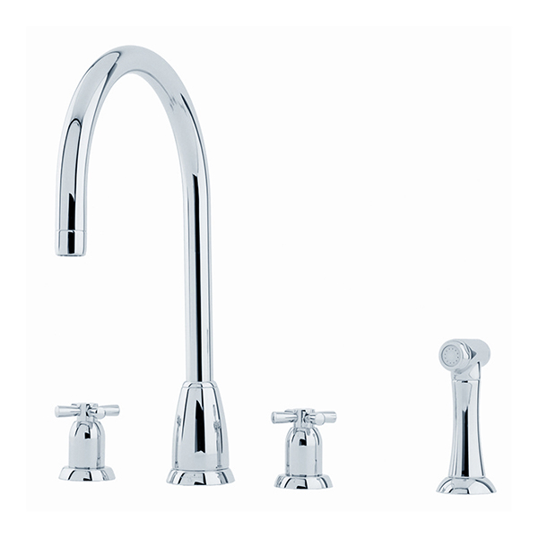 PERRIN & ROWE - Callisto four hole mixer with crossheads, round spout & spray rinse - AU4890CP QTY:5