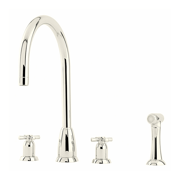 PERRIN & ROWE - Callisto four hole sink mixer with cross heads, round spout and spray rinse - AU4890NI - QTY:2