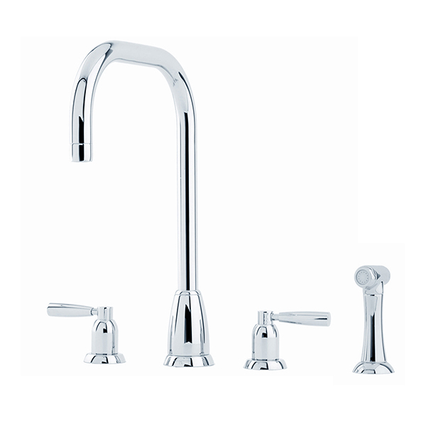 PERRIN & ROWE - Callisto four hole mixer with metal levers, square spout & spray rinse AU4893CP QTY:3