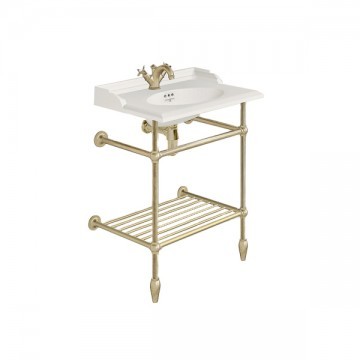 Perrin & Rowe - Victorian 630mm basin, basin stand with tapered feet, basin mixer and bottle trap in Satin Brass - C763 - QTY:1