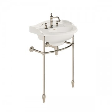 Perrin & Rowe - Edwardian 630mm basin, basin stand with traditional joints tapered feet, tap set and bottle trap in Nickel - C728 - QTY:3