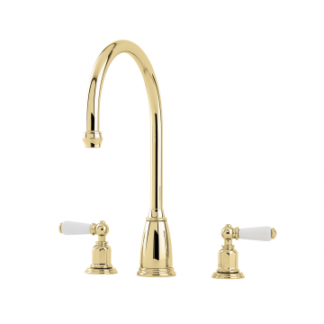 PERRIN & ROWE - Athenian three hole sink mixer with porcelain levers - AU4371BR QTY:1