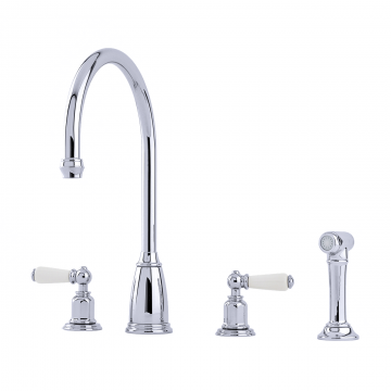 PERRIN & ROWE - Athenian four hole sink mixer with porcelain levers and spray rinse - AU4376CP - QTY: 5