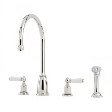 PERRIN & ROWE - Athenian four hole sink mixer with porcelain levers and spray rinse - AU4376NI - QTY:2