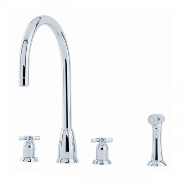 PERRIN & ROWE - Callisto four hole mixer with crossheads, round spout & spray rinse - AU4890CP QTY:5