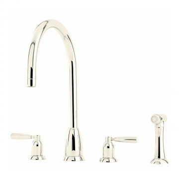 PERRIN & ROWE - Callisto four hole sink mixer with metal levers, round spout and spray rinse - AU4891NI QTY:5