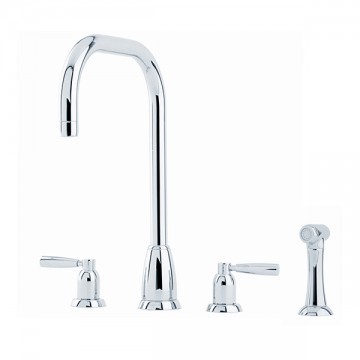 PERRIN & ROWE - Callisto four hole mixer with metal levers, square spout & spray rinse AU4893CP QTY:3