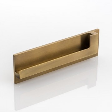 Joseph Giles - ROHE Solid Brass Recessed ‘L shaped’ Cabinet Handle 175mm in Mid Antique Brass Waxed