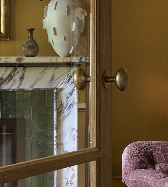 Best door lever handles and doorknobs from Joseph Giles, and brass cabinet pull from Armac Martin architectural hardware range.