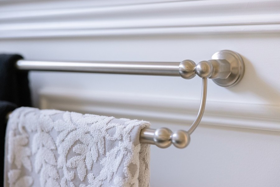 Brushed nickel traditional double towel rail in this heritage home