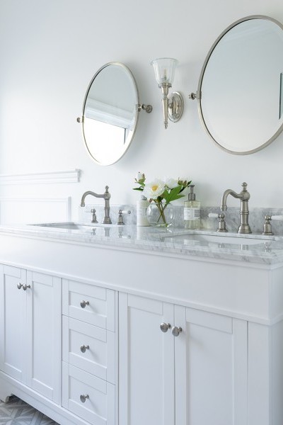 Twin vanity top with his and hers taps in pewter finish