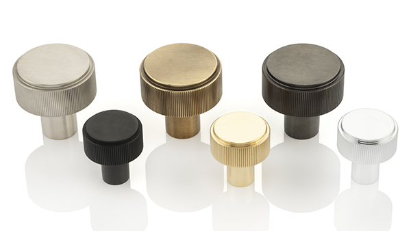 Linear knurling on a range of finishes on quality bronzed cabinet knobs. The ultimate jewellery in your home