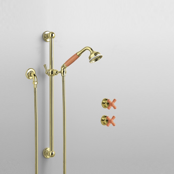 The Rockwell taps in orange are a stunning shower choice.