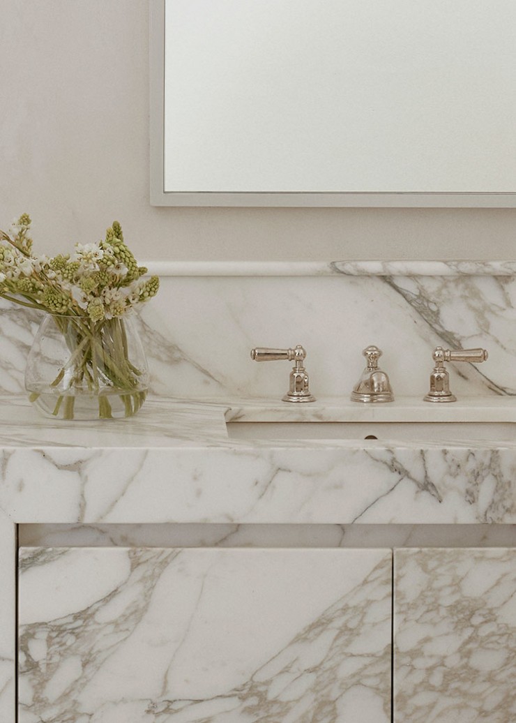 Bench mounted tap with traditional levers handles used in architectural specifications in Australia by heritage studios like Emily Gillis Interior Design