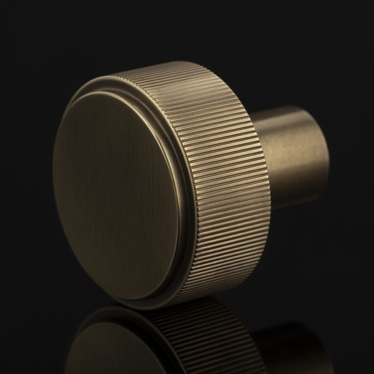 Architecturally premium hardware - beautiful door knob handles with knurled lines in Linear Collection from Joseph Giles. 