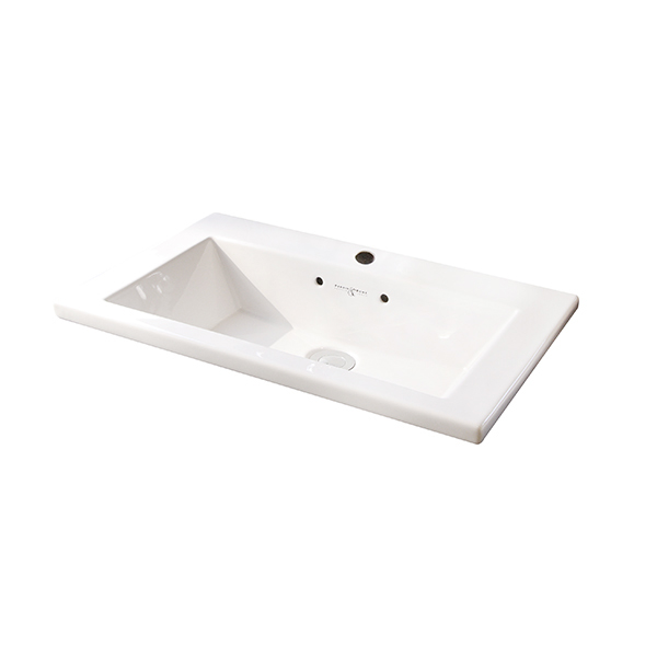 Rectangular top-mounted basin with tap hole 580 x 370mm