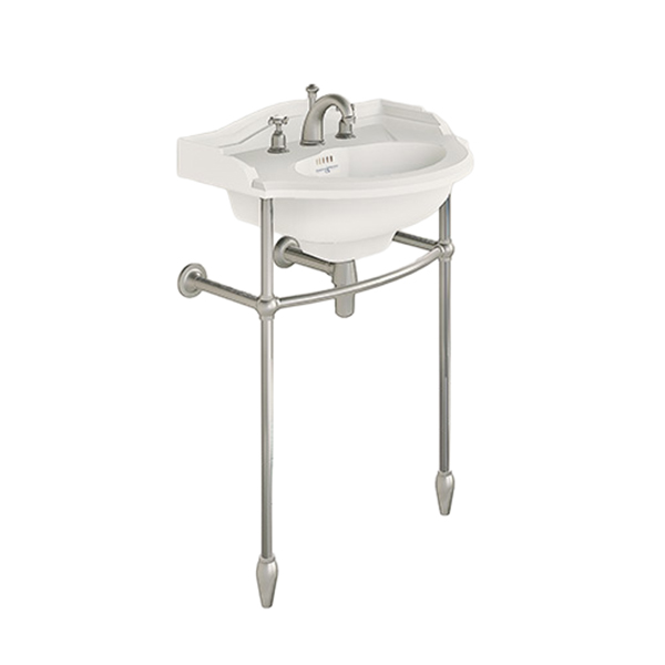 Edwardian 630mm basin, basin stand with traditional joints and tapered feet, tap set and bottle trap in Pewter