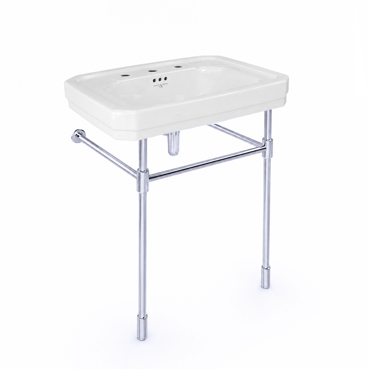 Art Deco 630mm basin, basin stand with contemporary joints and tubular feet and bottle trap in Chrome